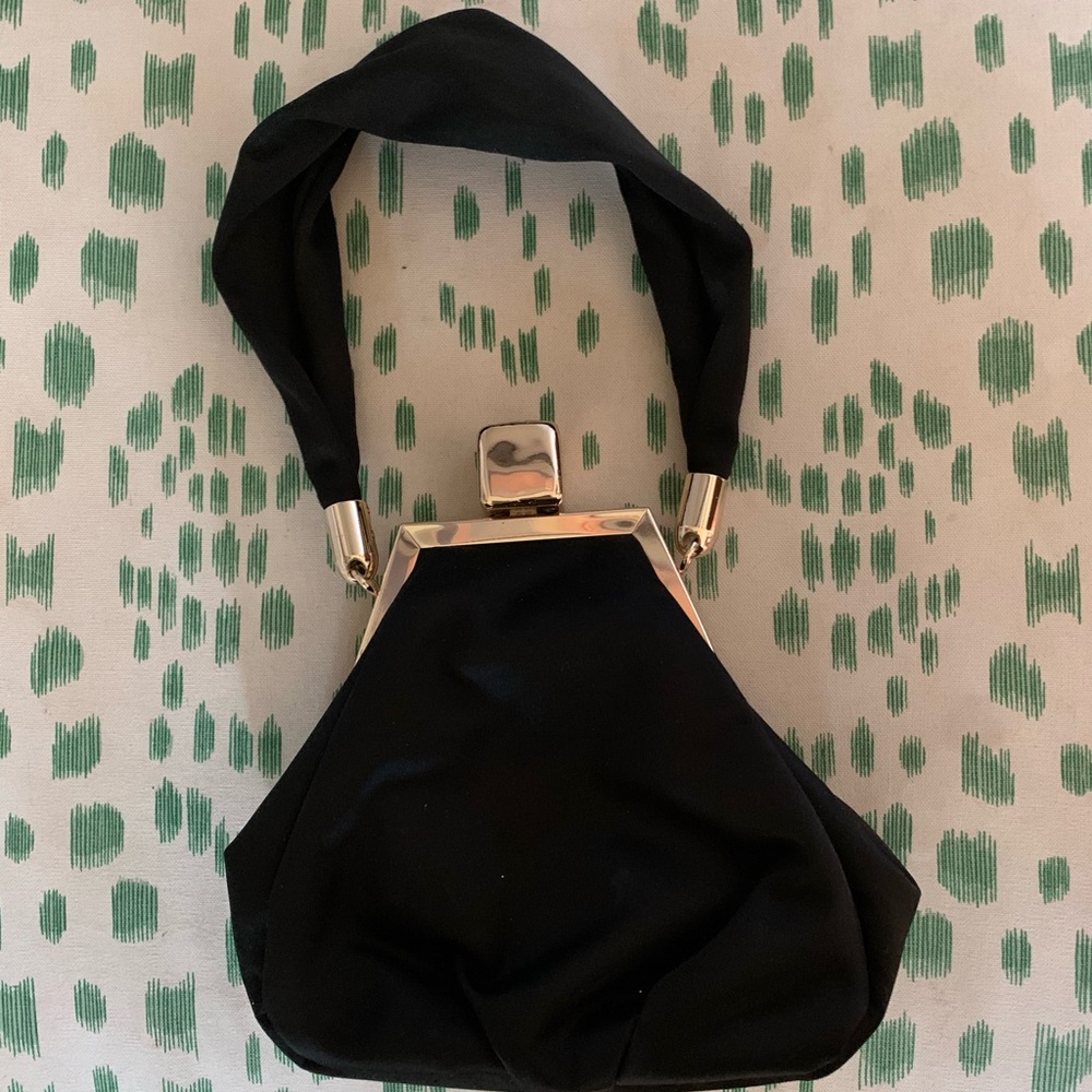 Cute black satin evening bag gold hardware